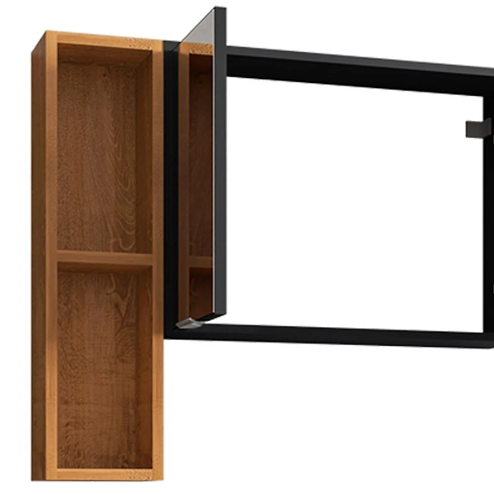 Gabinete Para Banheiro Com Cuba E Espelho Siesta B02 Preto Fosco Naturalle - Lyam Decor