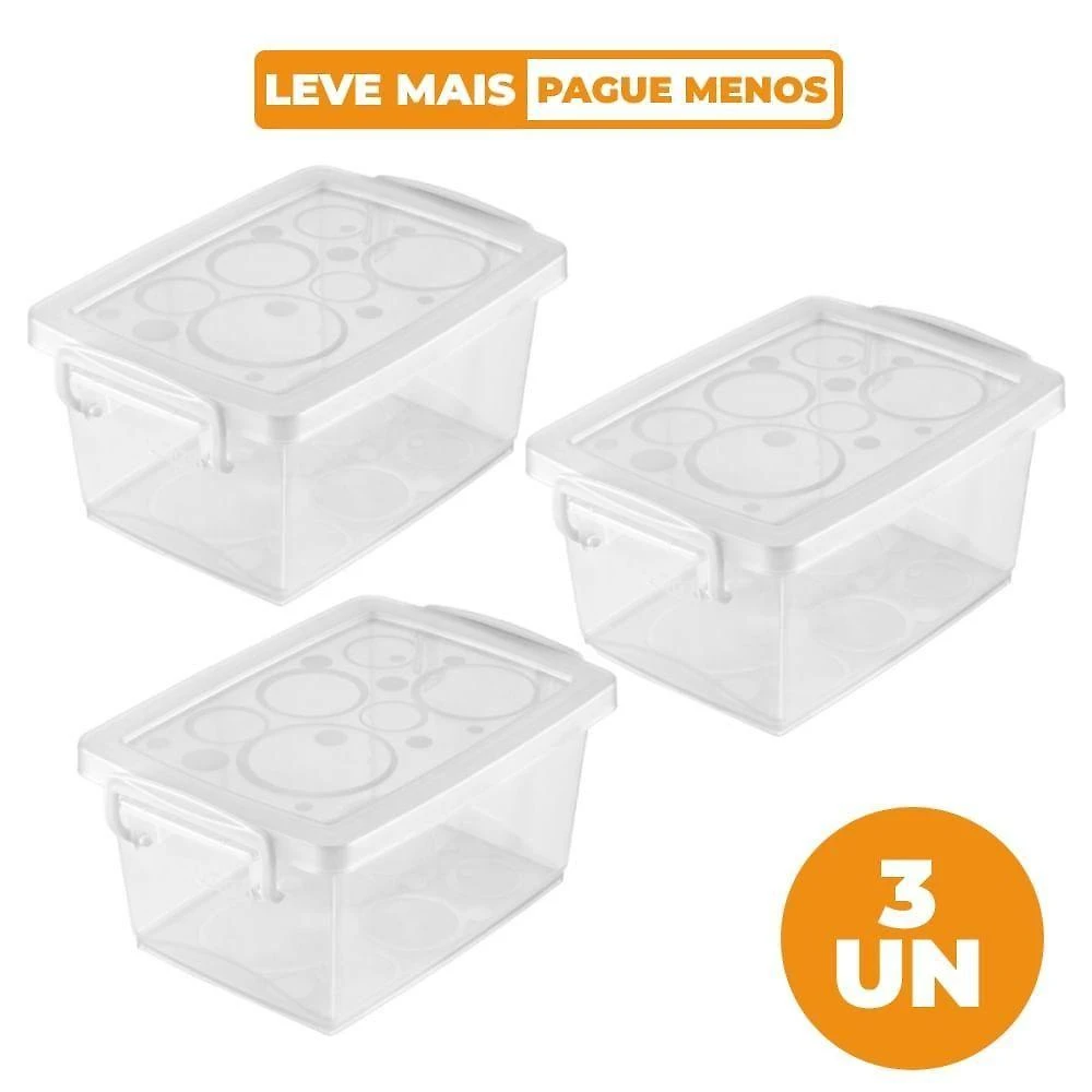 Kit 3 Caixas Organizadoras Bel Ordene 650ML com Trava e Alça Transparente Sanremo