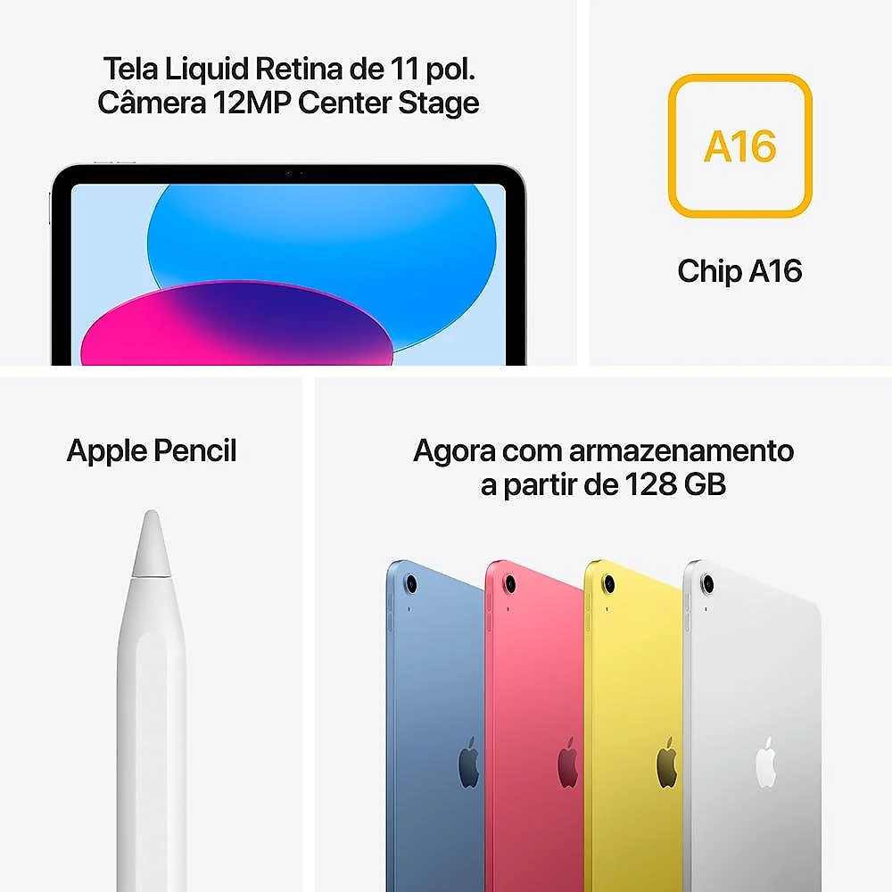 Apple iPad 11 geração, chip A16, Wi-Fi, 128GB - Rosa Apple iPad 11ª geração, chip A16, Wi-Fi, 128GB - Rosa