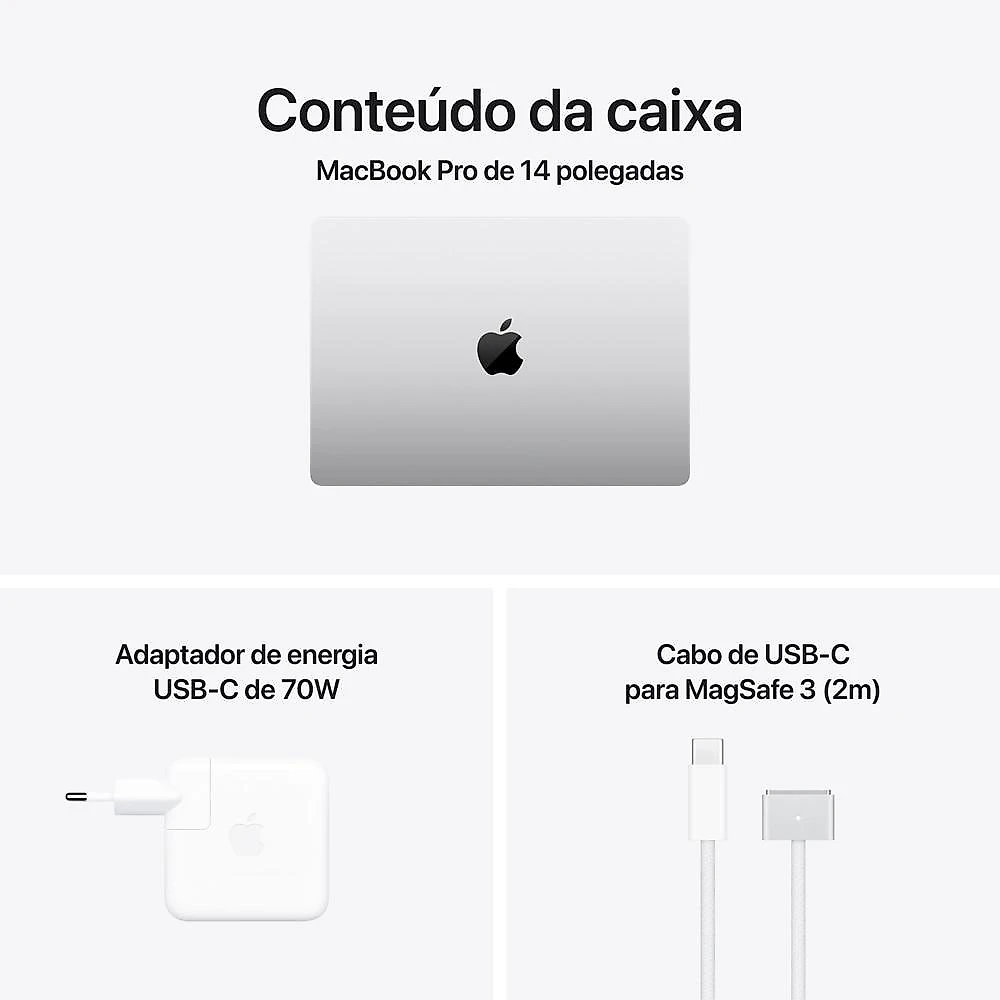 MacBook Pro 14" Apple M5 Pro chip com 15 núcleos CPU e 16 núcleos GPU  24GB  2TB SSD - Prateado