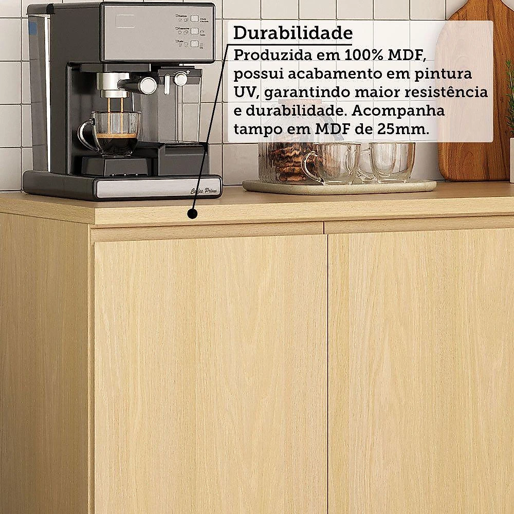 Cozinha Compacta 8 Portas 2 Gavetas MDF 190CM Carvalho e Cinza Aura