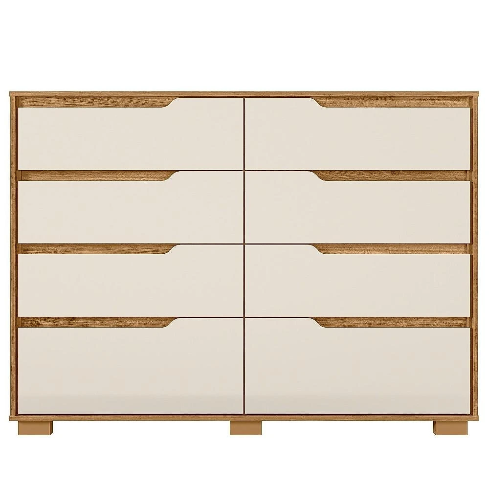 Cômoda para Quarto 8 Gavetas 147cm Georgia Cômoda em MDP 8 Gavetas 108cm x 147cm Georgia Freijó/Off White