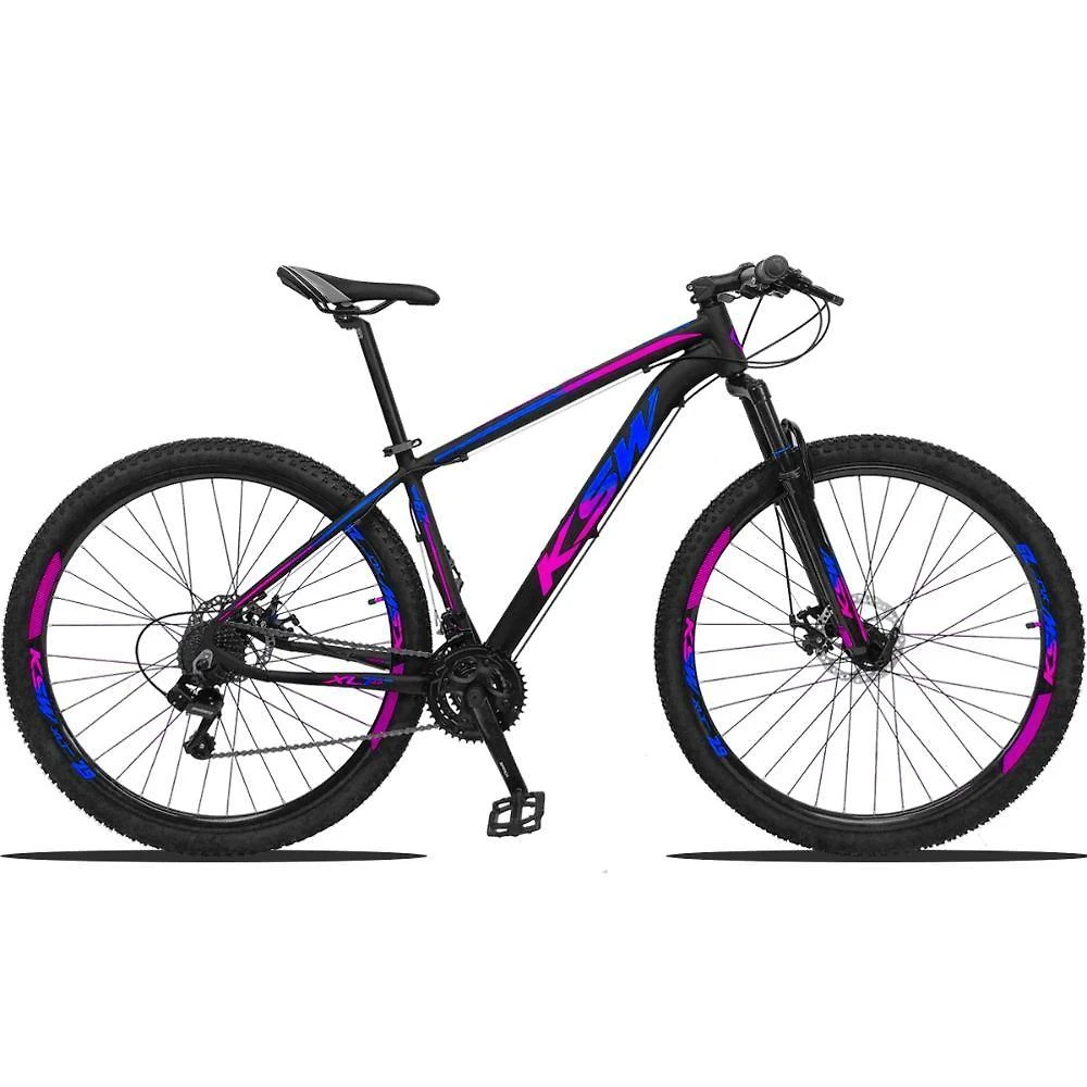 Bicicleta Aro 29 Ksw Aluminio 27 Vel Freio Disco E Suspensão - 21 Preto-azul E Rosa