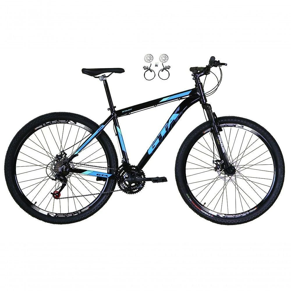 Bicicleta Aro 29 Gta Start 21v Freio A Disco Hidráulico Alumínio Garfo Suspensão - Preto-azul Tam.21