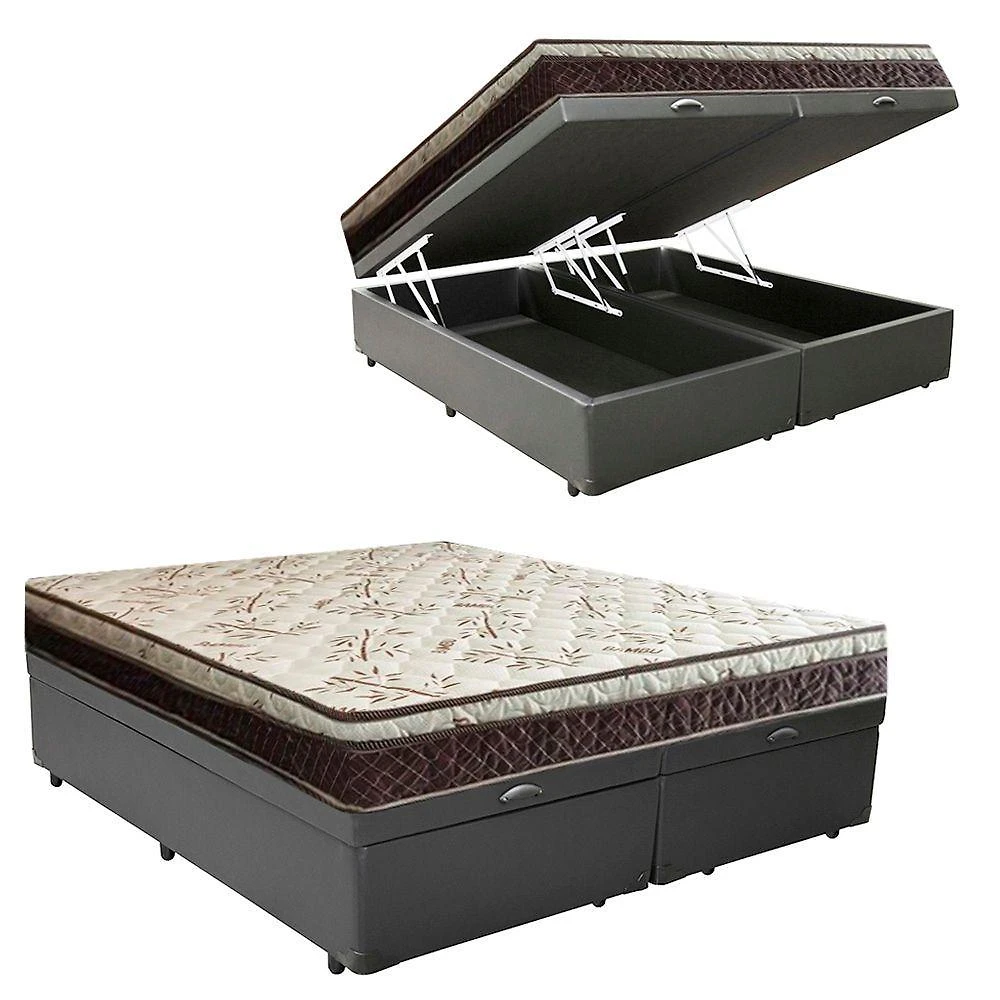 Cama Box com Baú Casal Elegance Espuma D33 Tecido Sintético Cinza