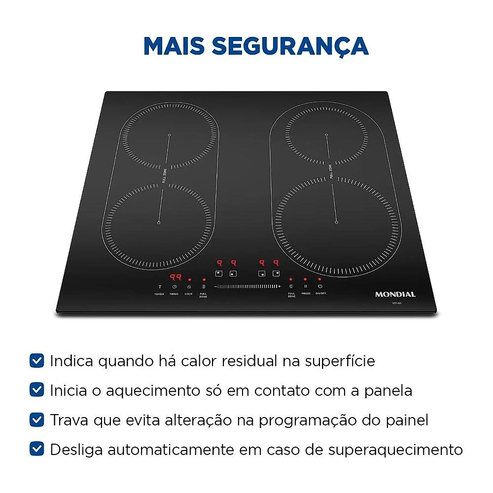 Cooktop de indução mondial cti-03 4 bocas com full zone e função turbo 220v