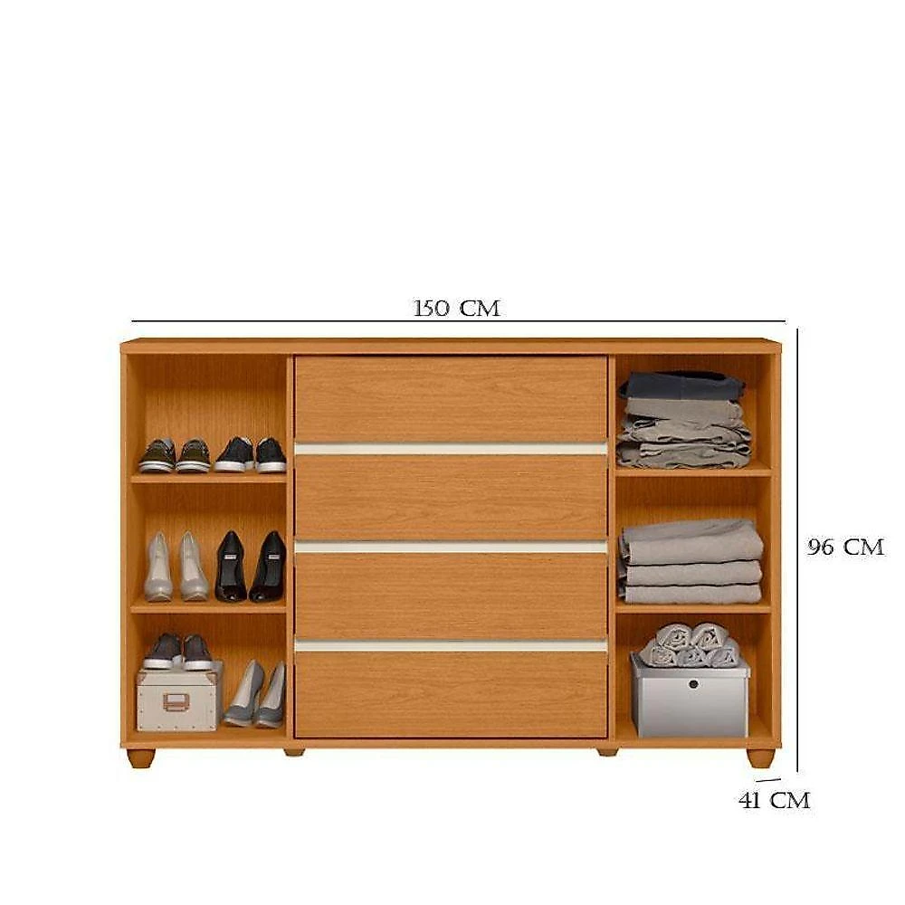 Guarda Roupa Casal Vinci 6 Portas de Correr 7 Gavetas MDP Cômoda Evidenza Cinamomo Off White