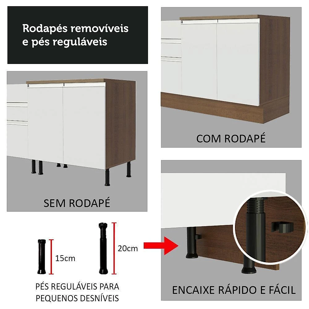 Cozinha compacta madesa glamy 180006 com armário e balcão (sem tampo e pia) - rustic/branco