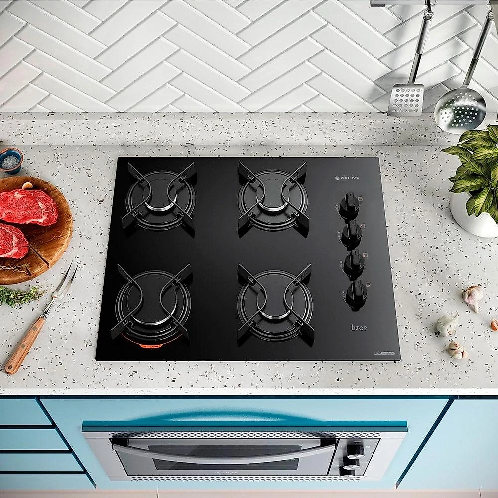 Cooktop 4 Bocas Atlas U Top Acendimento Superautomático, Preto Bivolt