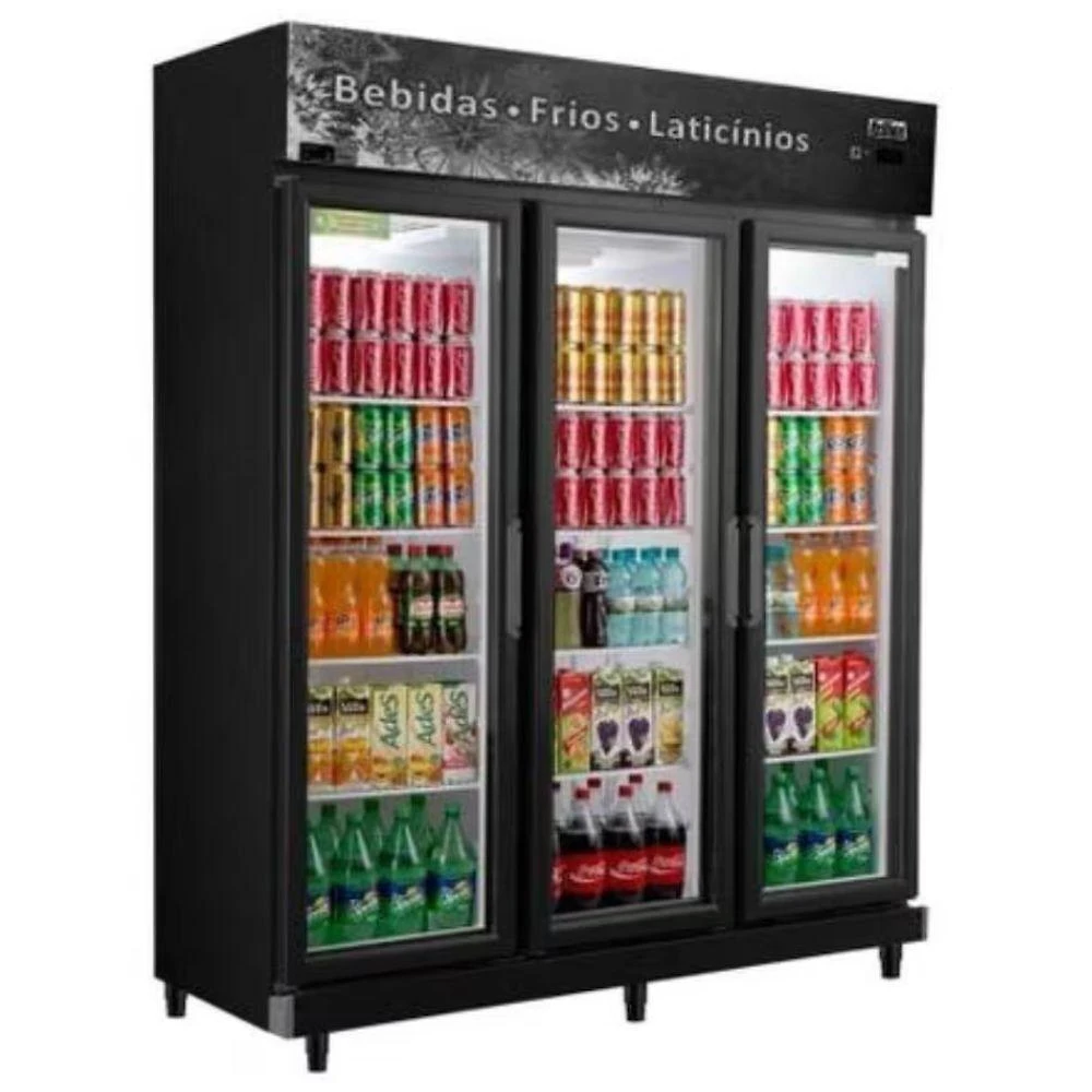 Expositor Vertical 3 Portas De Vidro RF022 Preto Frilux 220V