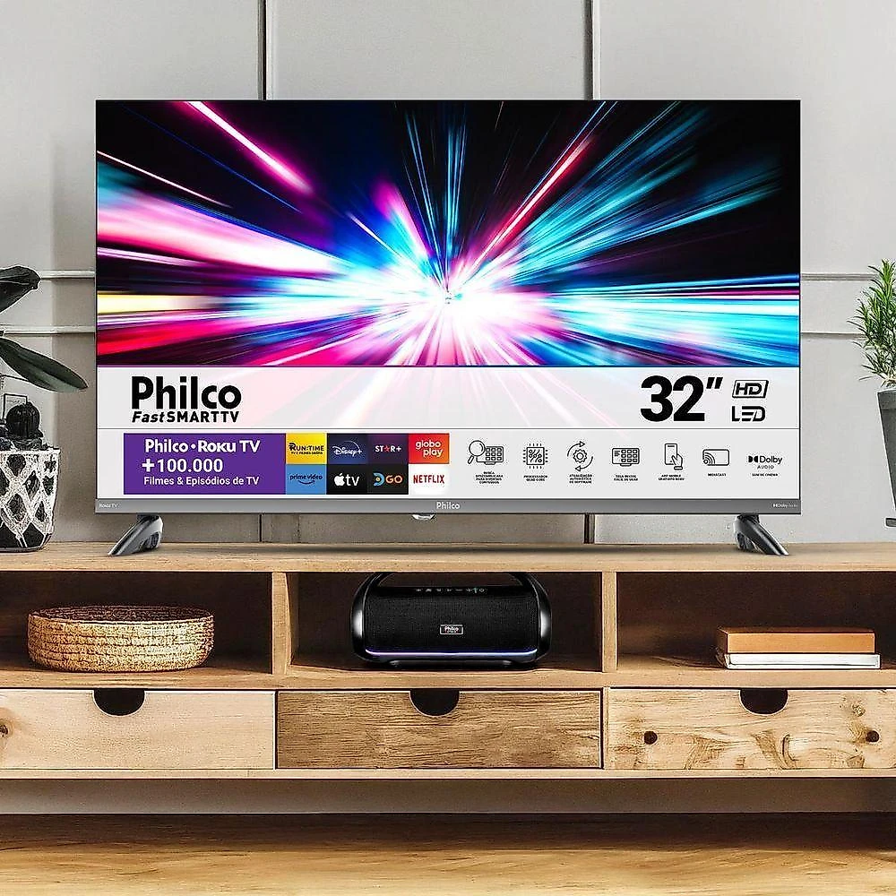 Smart TV Philco P32CRA 32" HD LED Cinza com Roku TV Wi-Fi Bivolt