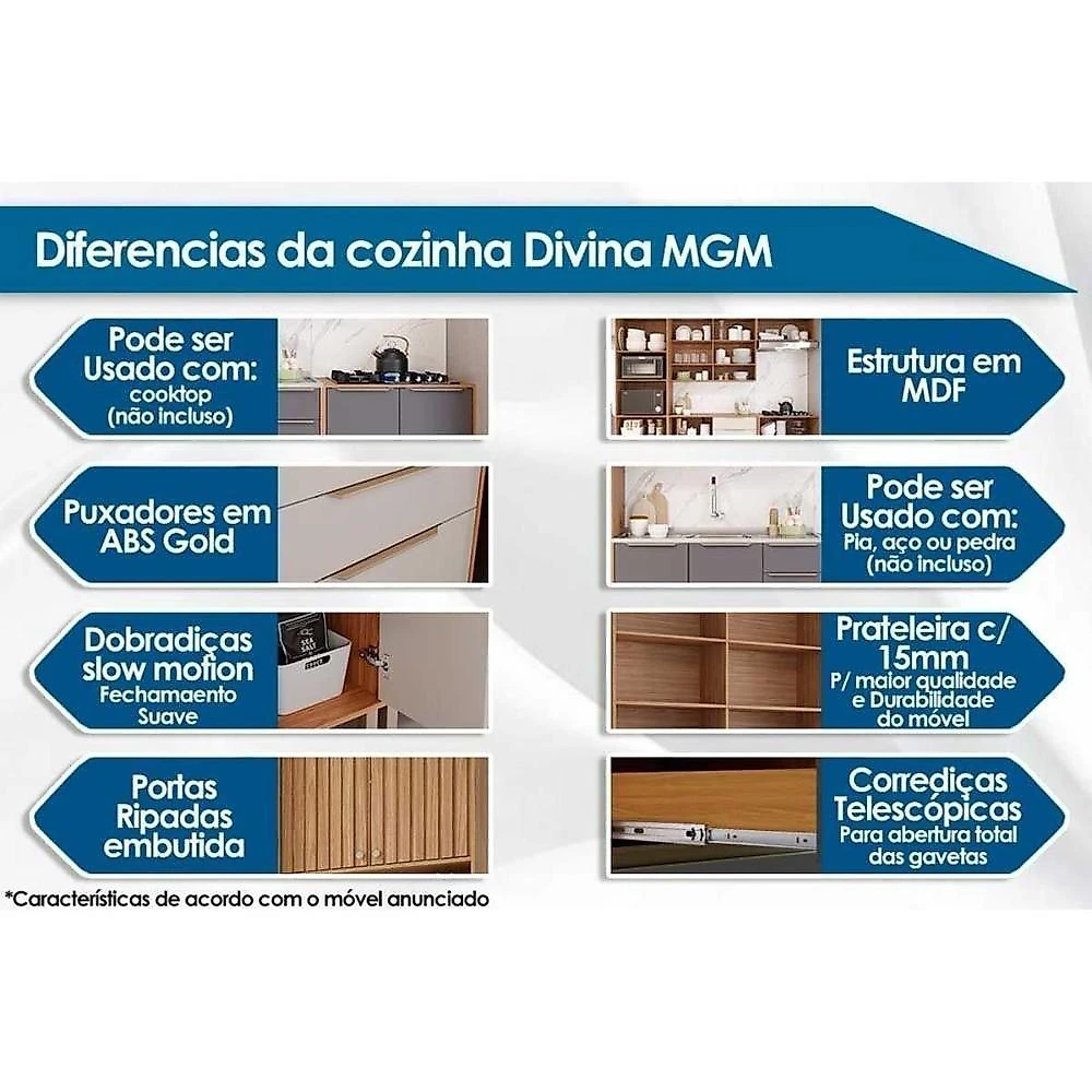 Cozinha Modulada Divina 2 Portas 2 Gavetas MDF 120CM Cinamomo com Titanium MGM