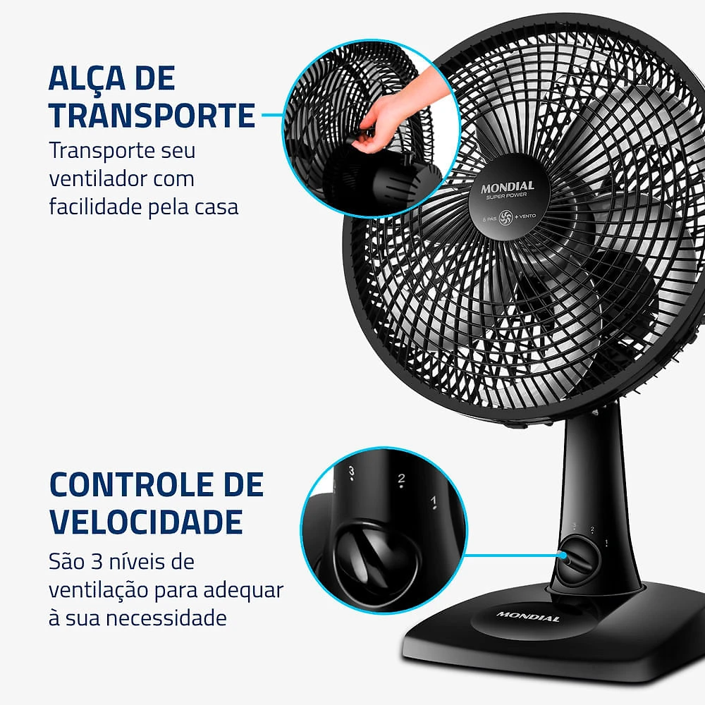 Miniatura Ventilador de Mesa Mondial - 06 Pás - VSP-30-B VENT 30CM VSP-30-B 127V/60HZ SUPER POWER
