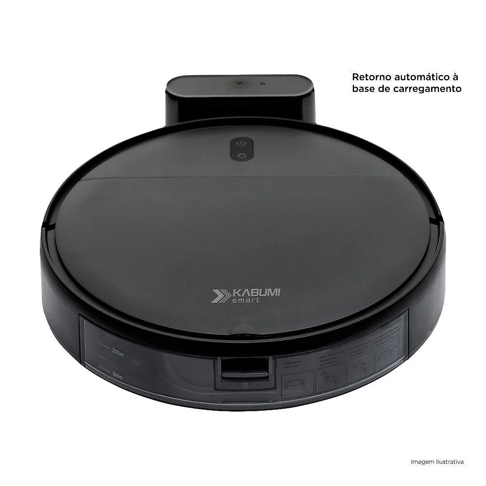 Robô Aspirador e Passa Pano KABUM! smart 100 - 5 Modos de Limpeza, Sensor Anti-Queda, Base de Carregamento - Bivolt - Preto - KBSF007