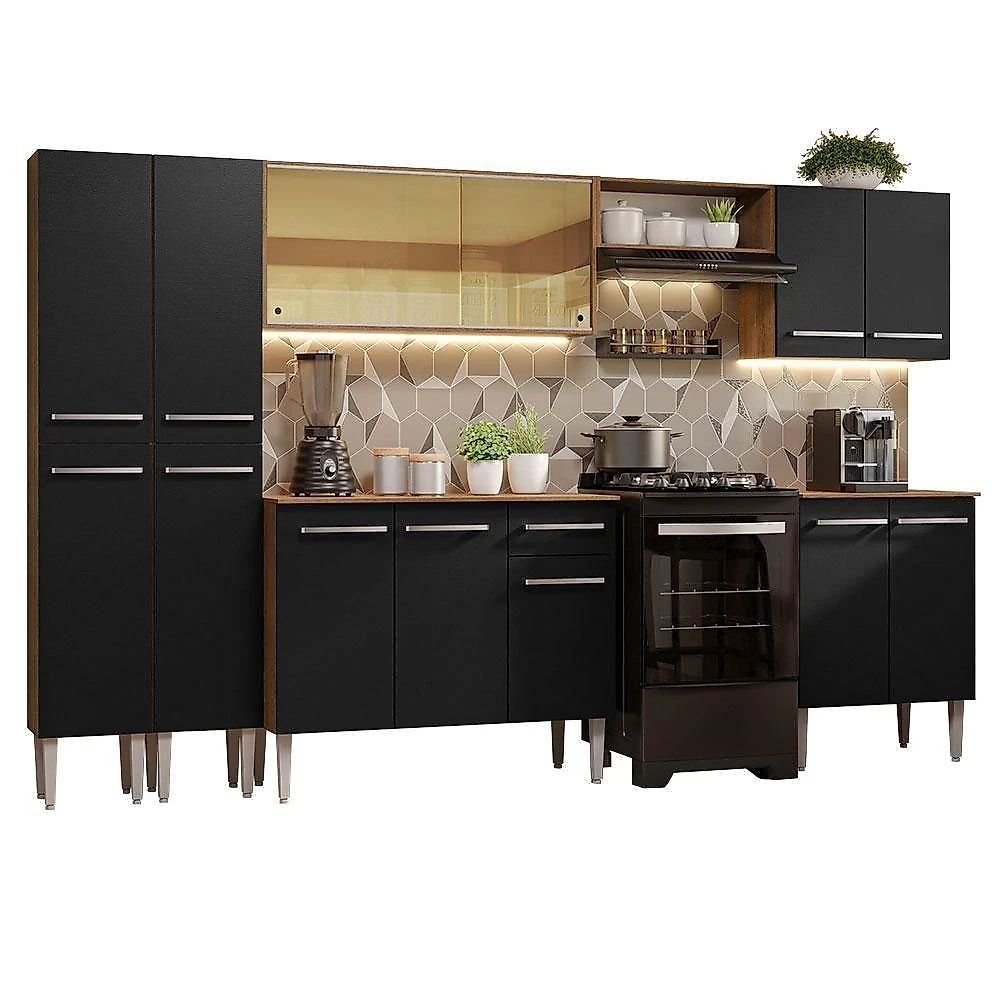 Armário De Cozinha Completa 293Cm Madesa 05 Rustic/Preto