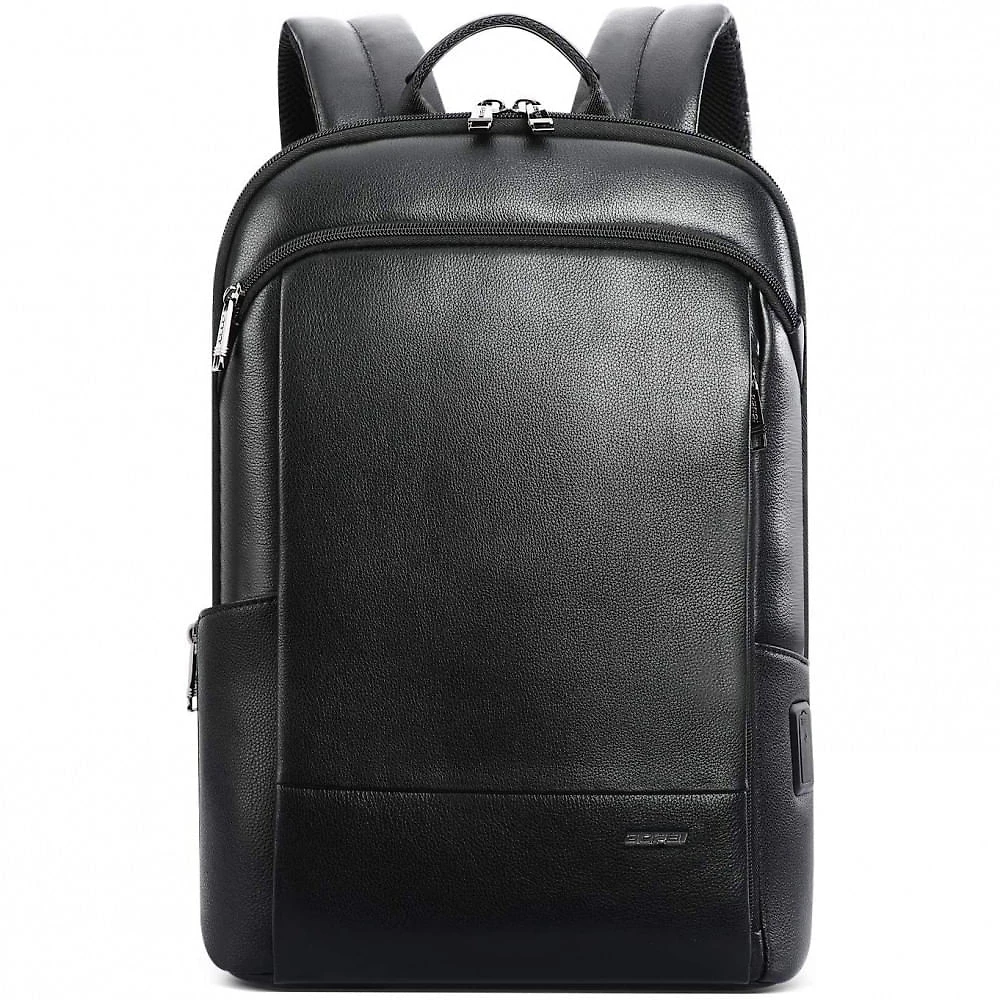 BOPAI Mochila de Couro Genuíno para Laptop c Carga USBUnissex