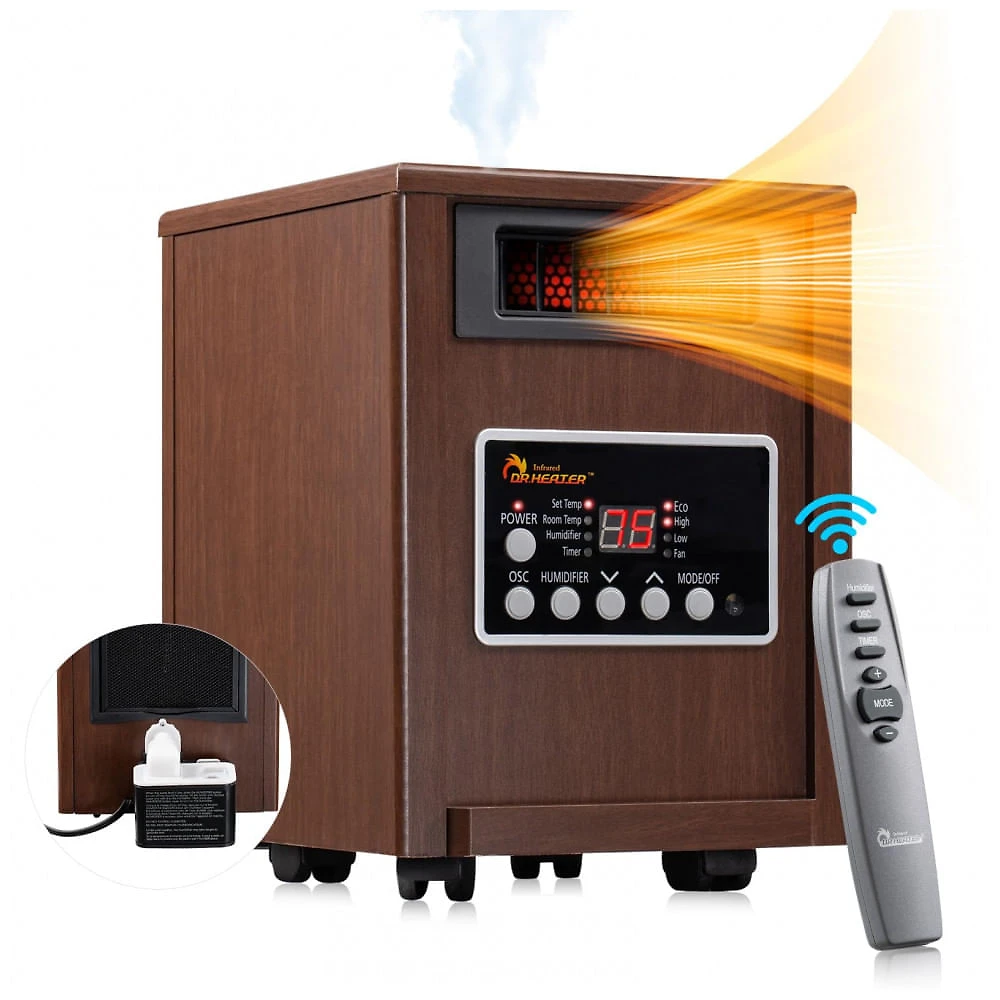 Aquecedor Infravermelho DR. INFRARED HEATER DR-998 Nogueira Dual 1500W Umidificador Oscilante Controle Remoto Rodas 120V
