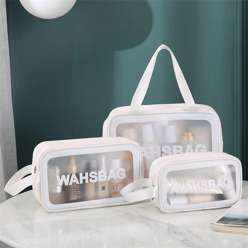 Kit Necessaire para Maquiagem OEM Kit 3 Necessaire Transparente em PVC Branco Unissex