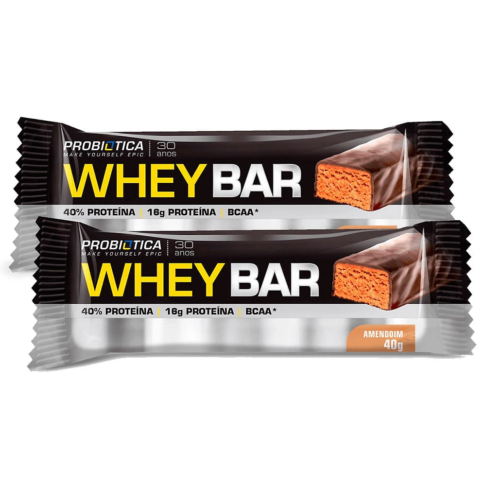 Kit 2 Barra de Proteína Whey Bar High Protein Probiótica Amendoim com 40g
