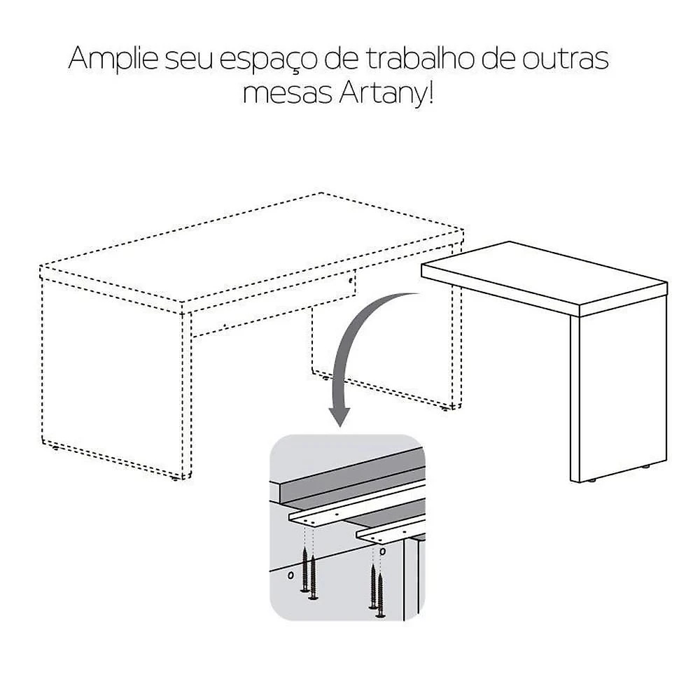 Conjunto Mesa Escritório Tamburato com Gavetas Lado Direito e Mesa de Apoio Carvalho / Branco