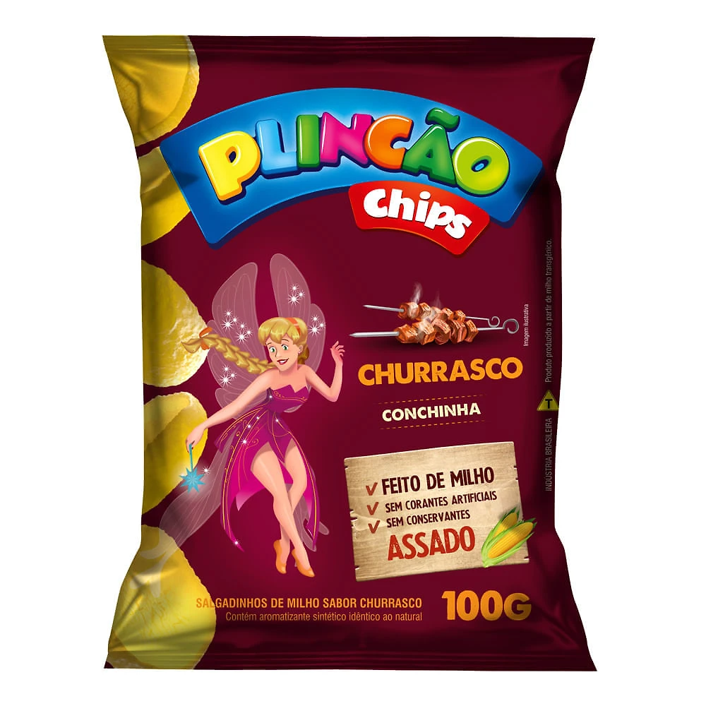 Salgadinho de Milho Plincão Chips Conchinha Sabor Churrasco 100g
