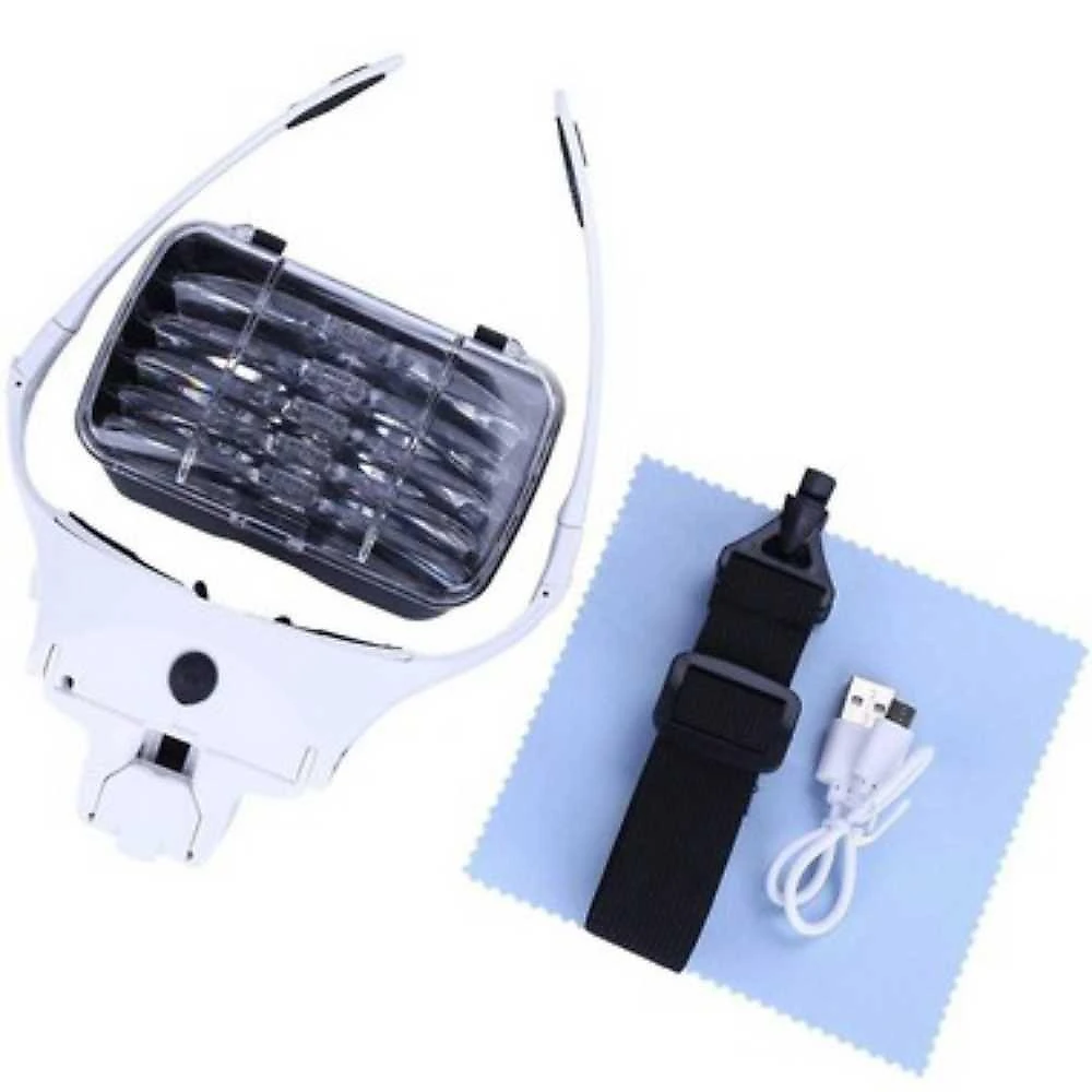 Lupa Cabeça Ajustável 2 LEDs Recarregável 5 Lentes Lorben
