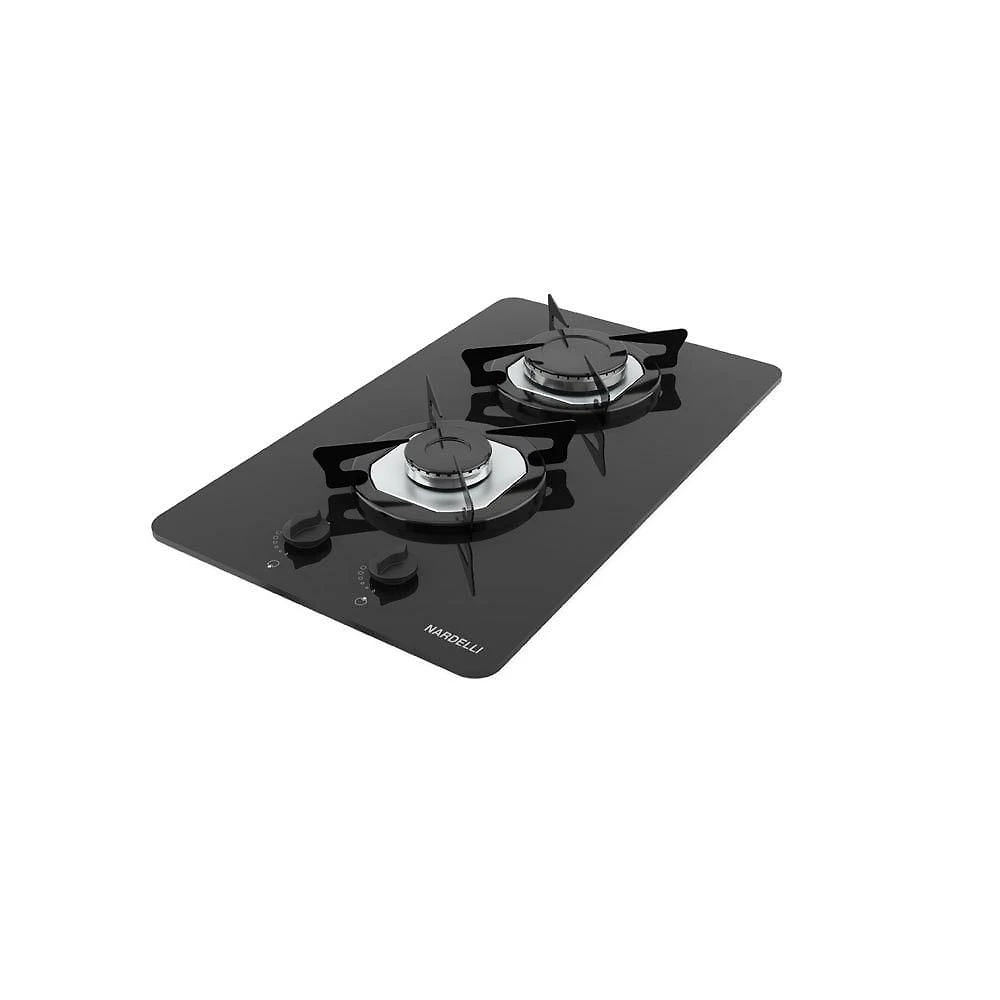 Cooktop Nardelli à Gás Ndl 2b Vidro Preto Flange Inox Preto Bivolt