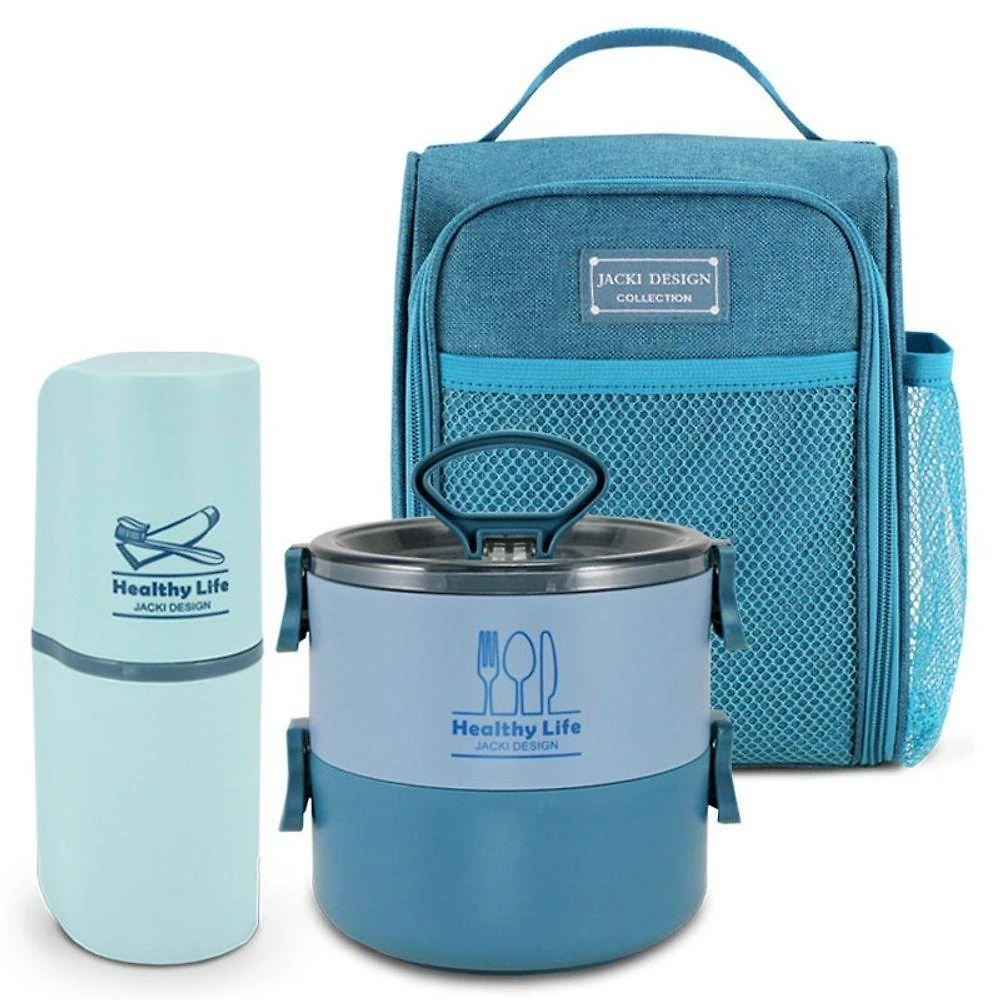 Conjunto Bolsa Térmica Pote Marmita Porta Escova E Pasta De Dente Concept Azul