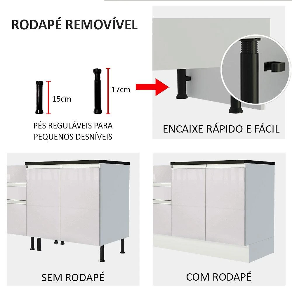 Kit Área De Serviço Madesa Acordes 100% MDF com Armário e Balcão de Canto - Portas Branco Brilho Branco