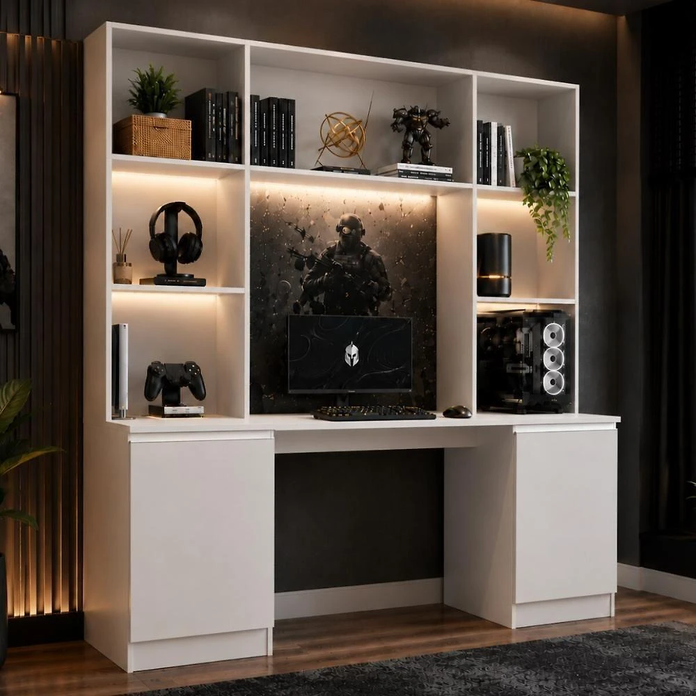 Mesa Gamer com Estante Multimóveis Smart MP6097 5 Prateleiras Branco