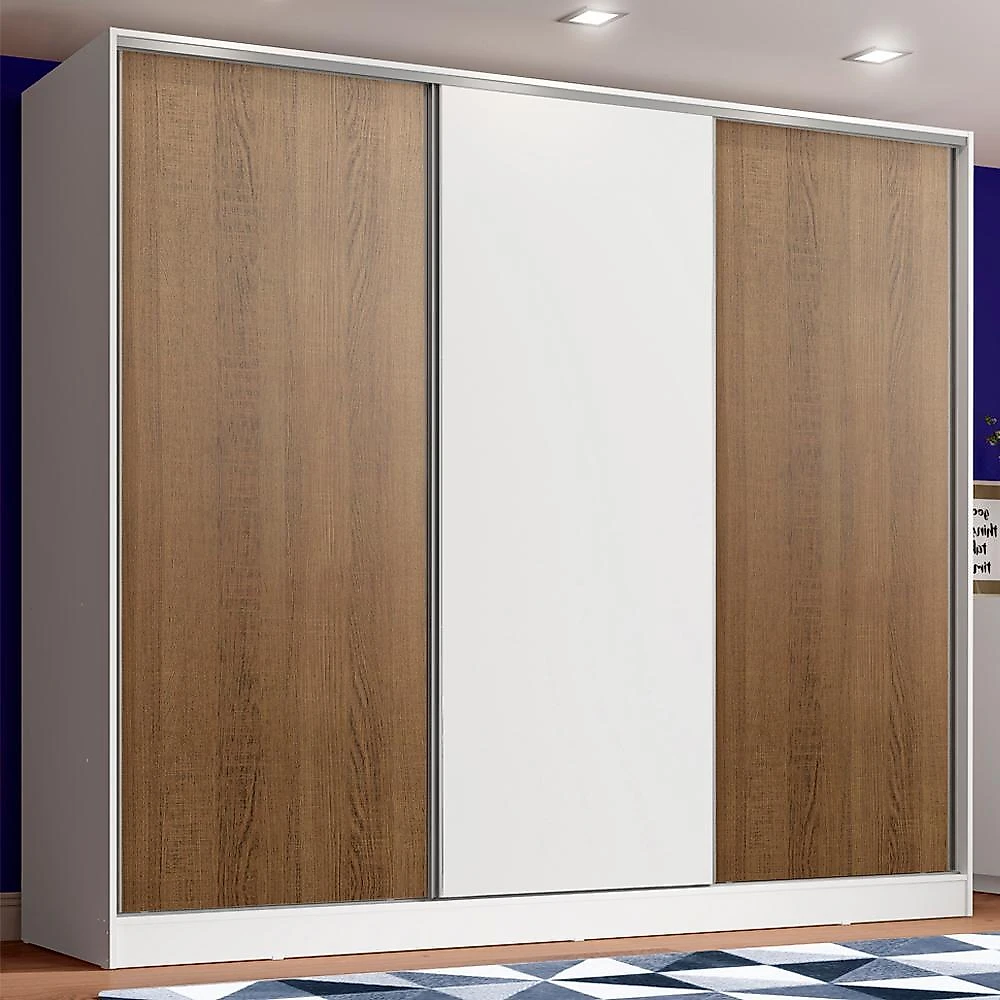 Guarda roupa juvenil 100% mdf madesa kevin 3 portas de correr - branco/rustic/branco
