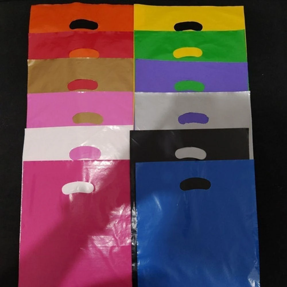 Sacola Plástica 16x20 Alça Boca de Palhaço 50 un Reforçada e Brilhosa Rosa, Vermelho, Branco, Azul