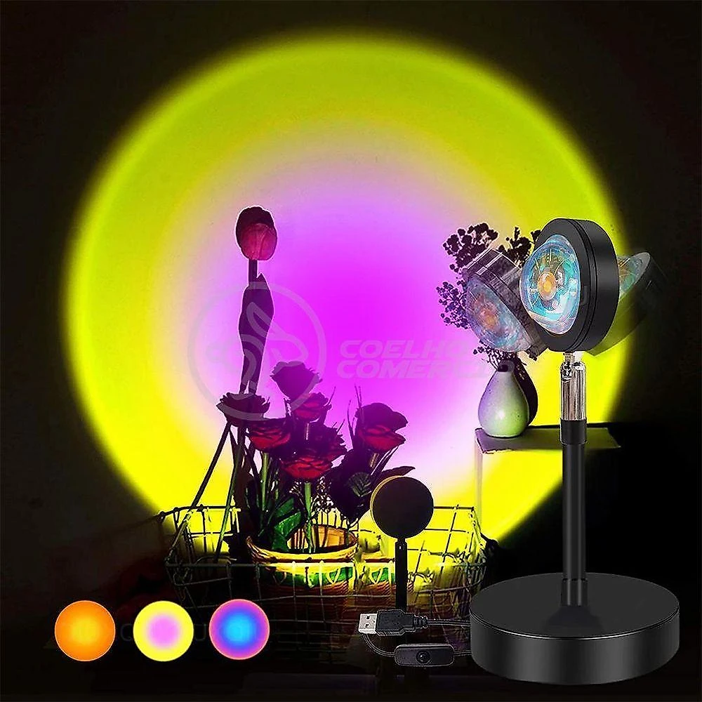 Projetor de Luz Smart Bracelet Sol Nº2 para Efeito Sunset com Cabeça Ajustável USB 5V 5W Amarelo