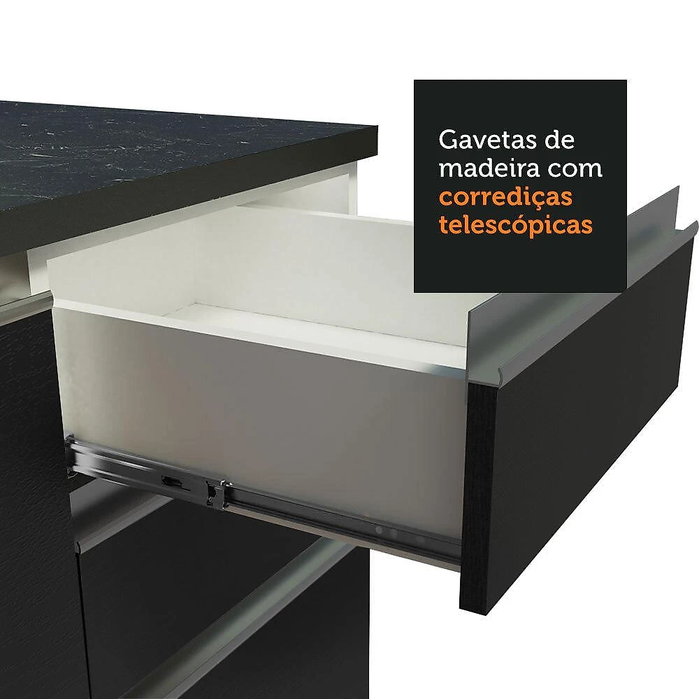 Armário de Cozinha Completa 100% MDF 270cm Branco/Preto Acordes Madesa 06 Branco/Preto