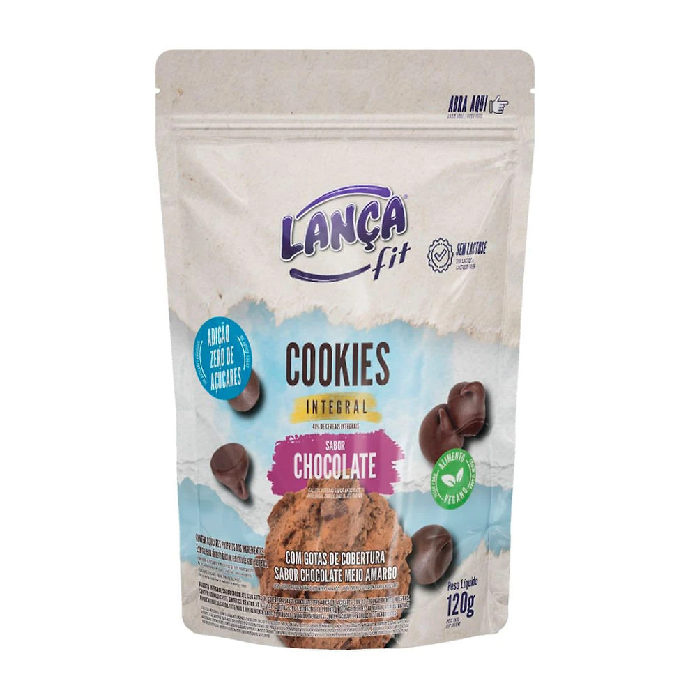 Cookies Integral Lança Fit Chocolate com Gotas de Cobertura Sabor Chocolate Meio Amargo Zero Açúcar 120g