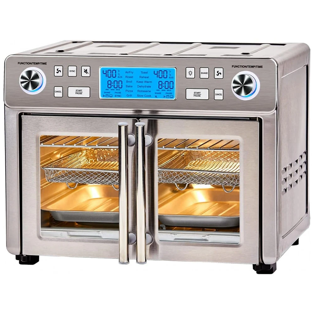 Forno Air Fryer Emeril Lagasse Dual Zone 360 com Porta Francesa, 23,66 litros Extra Grande, Prepare Dois Alimentos de Maneiras Diferentes