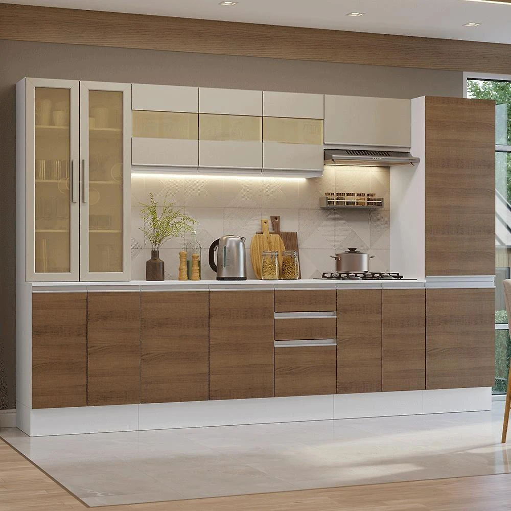 Armário De Cozinha Completa 100% Mdf 290 Cm Smart Madesa 01 Branco/rustic/crema