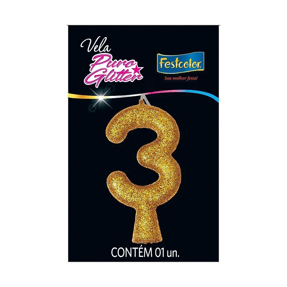 Vela De Aniversário Puro Glitter Dourada Modelo 7