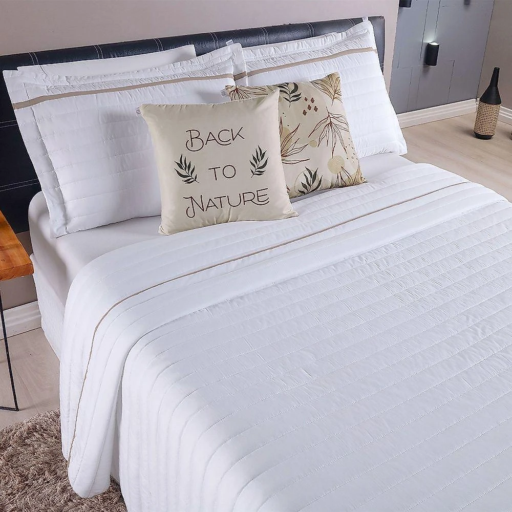 Kit Cobre Leito 5 Peças Queen Inove Percal 200 Fios 100% Poliéster - Nature Branco/cáqui