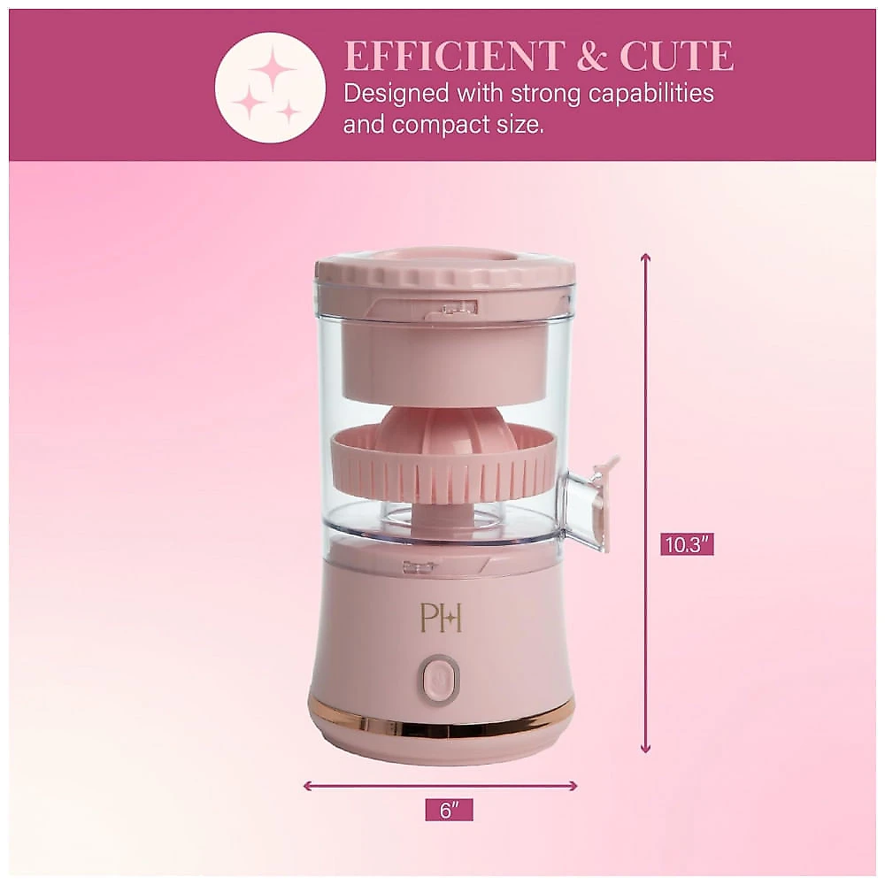Espremedor de cítricos elétrico portátil Paris Hilton rosa sem fio com base USB recarregável e acionamento por botão único