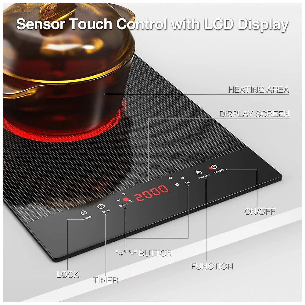 Cooktop Eltrico de Infravermelho Porttil, Adequado para Todos os Utenslios de Cozinha com Temperatura Ajustvel e Plugue, 110V 2000W, ANHANE, Preto 110v