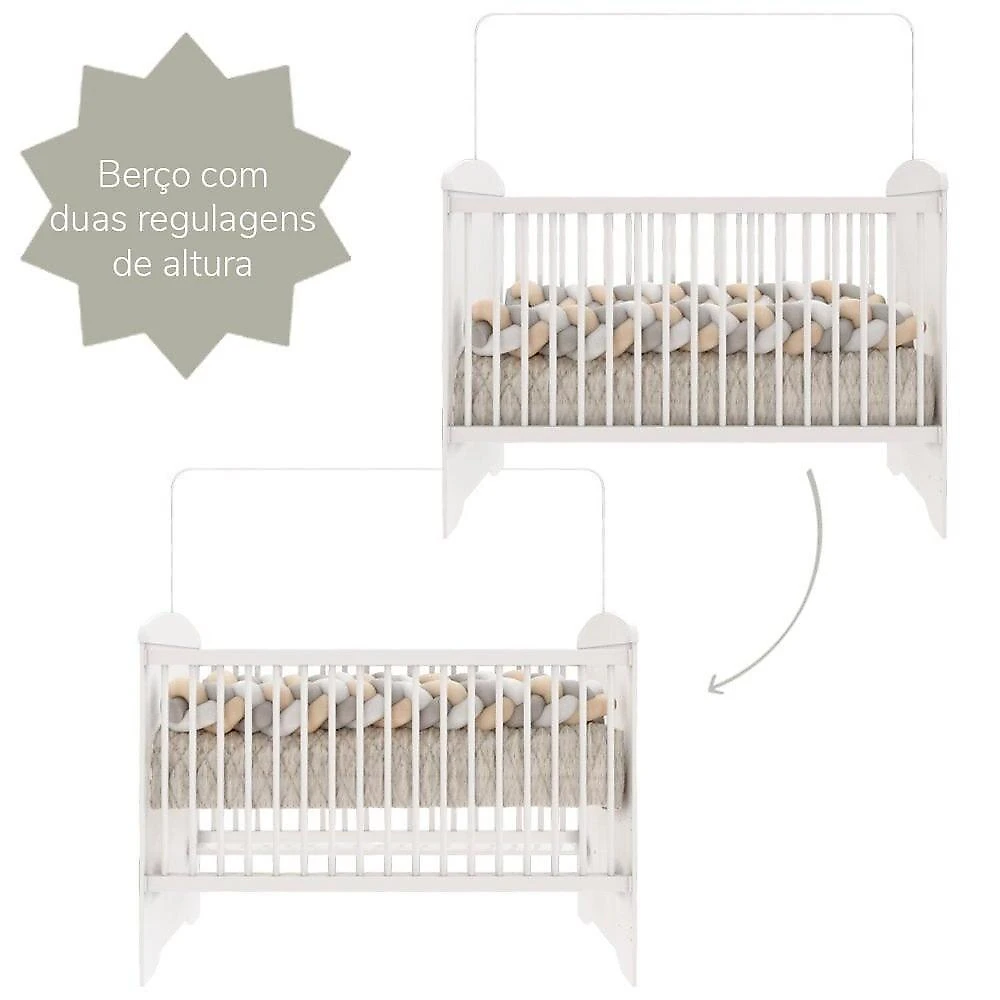 Quarto de Bebe Completo Berço 3 em 1 Eloá e Roupeiro Ariel Branco