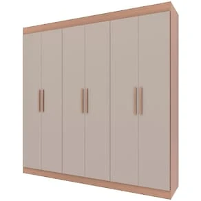 Miniatura Guarda-Roupa Casal Bartira Ville 6 Portas de Bater 2 Gavetas Internas MDP - 200,5cm de Largura Avelã/Capuccino