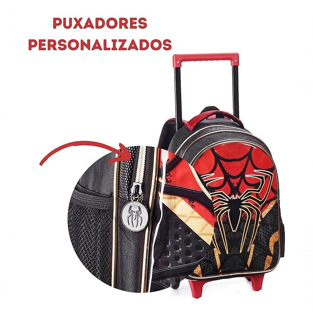 Mochila Rodinha Homem Dark Spider Aranha Estojo Lancheira