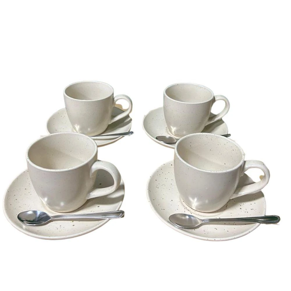 Kit 4 Xícaras 280ml com Pires e Colher de Chá Inox Cerâmica para Café e Chá Wellmix