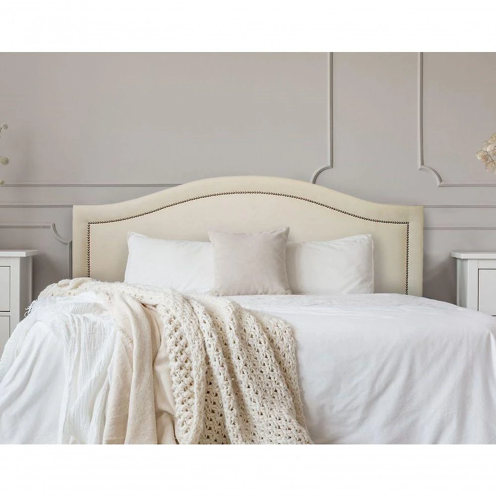 Miniatura Cabeceira Queen Curva Luxo 160x60 Suede Off White - Tachas Prata