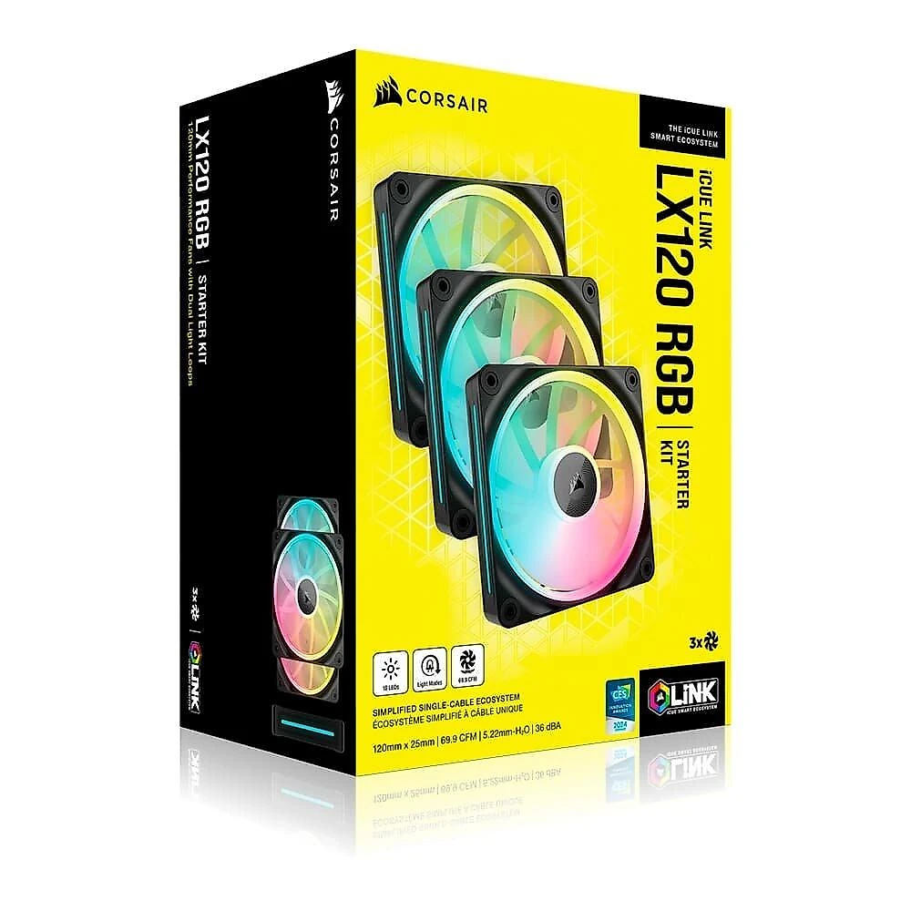 Kit com 3 Ventoinhas Corsair LX RGB Series, iCUE LINK LX120, 120mm, Preto - CO-9051026-WW