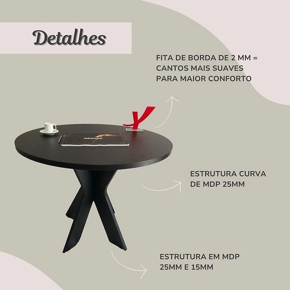 Kit 2 Peças com Mesa Redonda para Home Office ou Reuniões e Balcão Multiuso com Nicho Preto