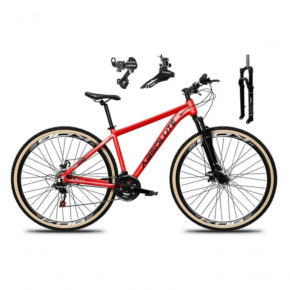 Bicicleta Aro 29 Absolute Nero 5 Câmbios Shimano 24v Alumínio Garfo Com Trava Mountain Bike vermelho Tam: 19