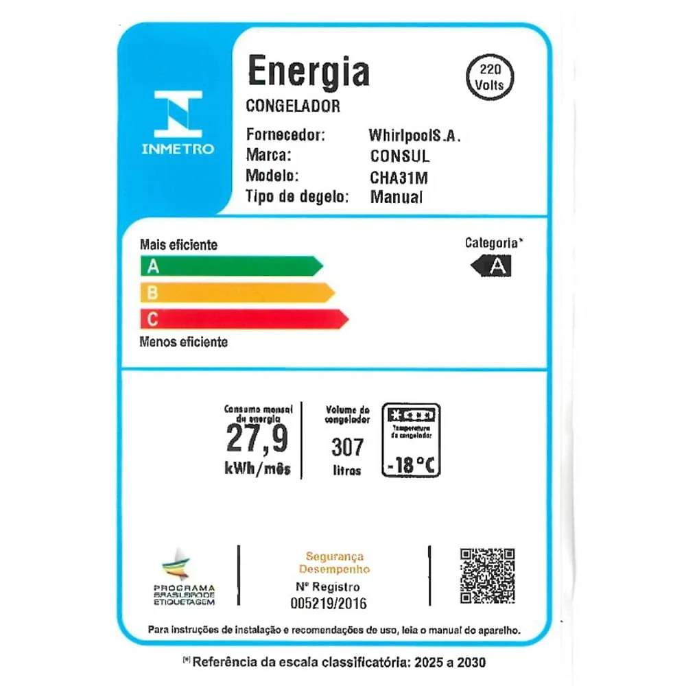 Freezer Horizontal Consul CHA31MB 307 Litros, Branco - 220V 220 Volts